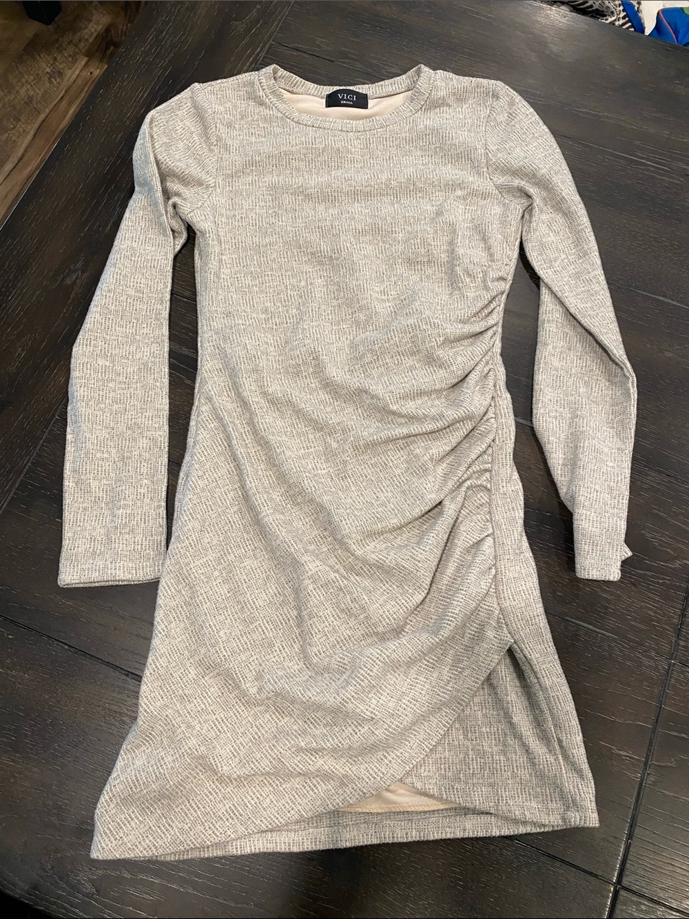VICI Taupe Long Sleeve Side-Ruched Knit Dress